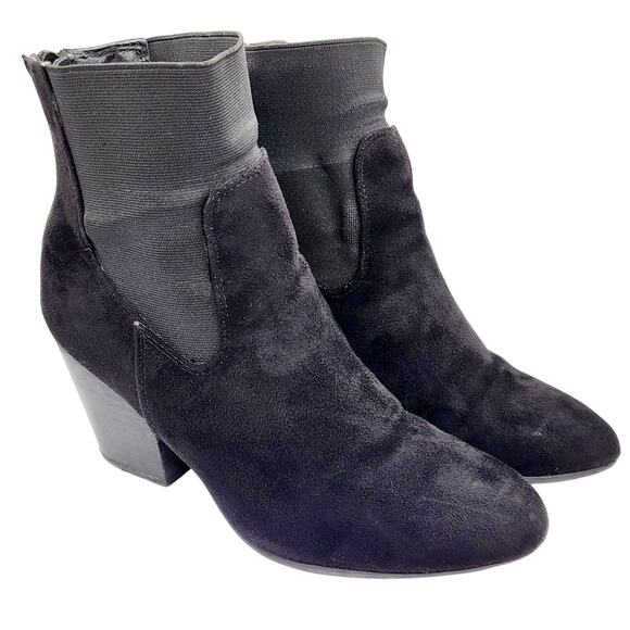 Dilba Black Faux Suede Block Heel Zip Up Ankle Booties Women's Size 6.5 - Picture 1 of 13